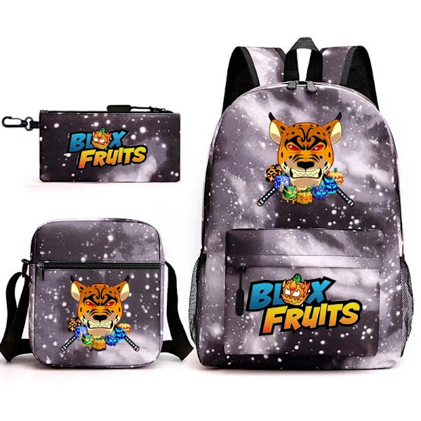 Game Blox Fruits Ryggsäck Skolväska Axelväska Pennfodral Set för Barn Studenter 3st Set-6