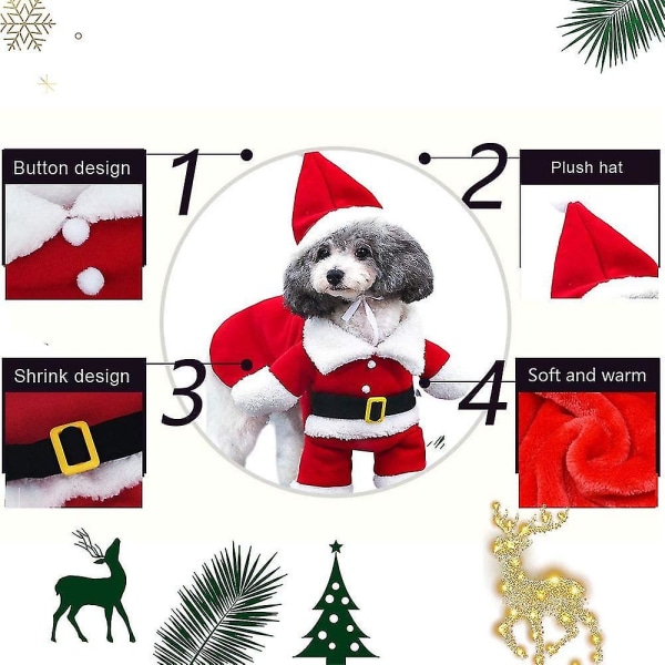 Koiran ja kissan joulupukin puku, lemmikkieläinten jouluvaatteet XL