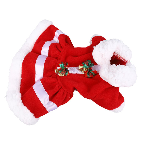 Hund Julklänning Dockkrage Förtjockning Bekväm Varm Söt Valp Semesterklänning Kostym med Bell för fest Cosplay S red S
