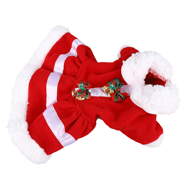 Julklänning för hundar med dockkrage, tjock, bekväm, varm, söt valpdräkt för fest, cosplay, med klocka S red