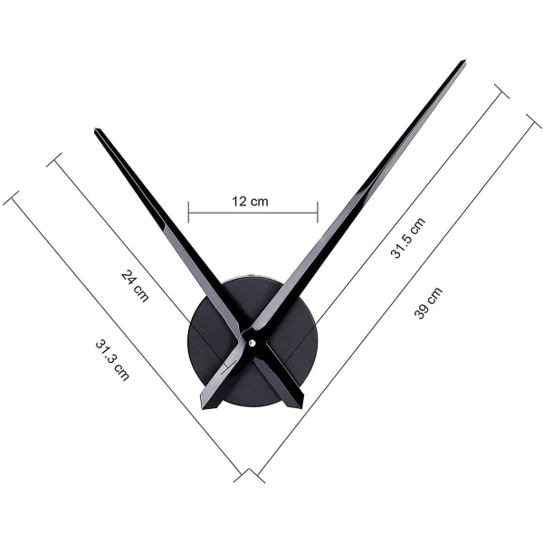 Stor svart väggklocka med enkel visare utan sifferklocka Rörelsemekanism Hög längdaxel med 31,5 cm långa visare