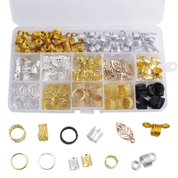 200pcs Beads Hair Jewelry Metal Gold Braids Rings Cuffs Clips