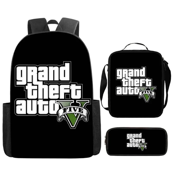 Grand Theft Auto Skolväska Ryggsäck Lunchväska Pennfodral Set Present för Barn Studenter