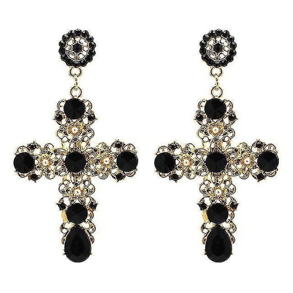 Vintage Boho Crystal Cross Drop Earrings For Women