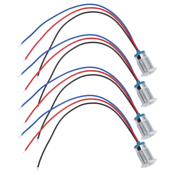 4-delad 12mm vattentät LED-indikatorlampa, röd och blå, gemensam anod för industriella styrenheter, 110-220V Red and Blue