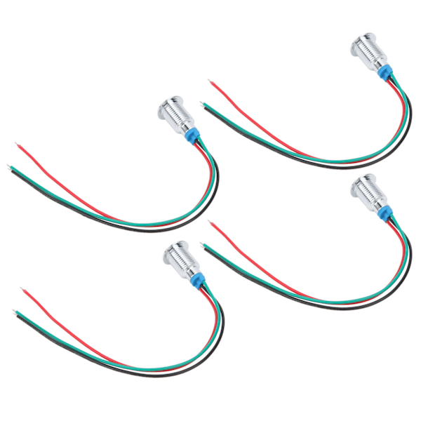 4 Set med Förkopplade Runda Vattentäta 10mm Metall-LED-lampor Dubbelfärgsindikator (Röd och Grön) Gemensam Katod 12-24V Red and Green