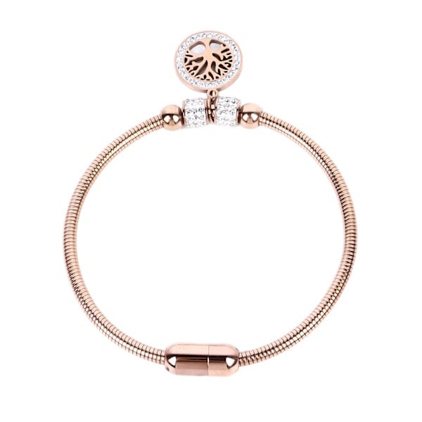 Snyggt Livsträd-Mönster Armband med Diamantdetaljer - Elegant Titanstål Smycke för Män och Kvinnor, Perfekt Presentval