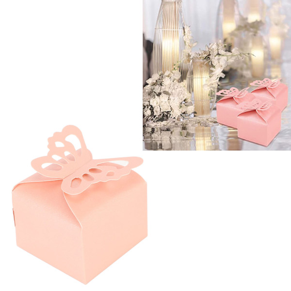 50 stk. Dekorative Butterfly Slik Favoritæsker i Ensfarvede Farver til Fester, Bryllupper, Babyshower og Brudebrus Pink 50pcs