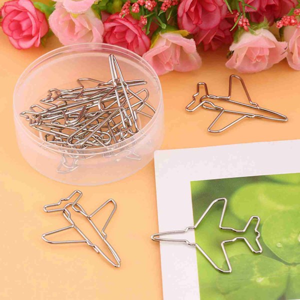 10-pak Flyvemaskine-Formet Papirclips til Bogmærker og Dokument Organisation - Kontorartikler silver 10Pcs