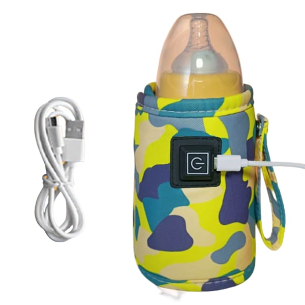 Bærbar sutteflaskevarmer, USB-opladningsflaskevarmer Baby med termostat Camouflage/Gul Camouflage/Yellow