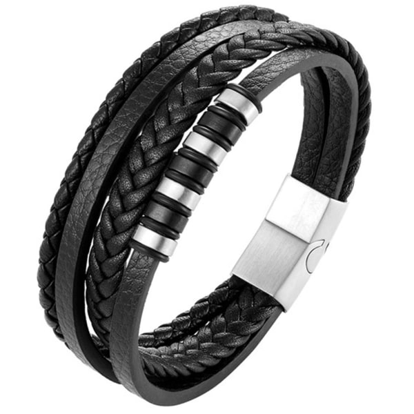 Stilsäkert Högkvalitet Slittåligt Väven Läder Armband Brun-Svart 21CM