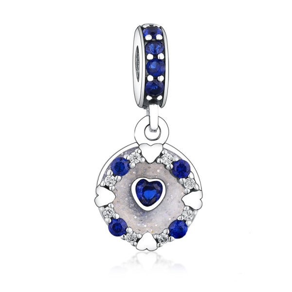 Armband 925 Sterling Silver Blue Heart Dingla hängande berlock