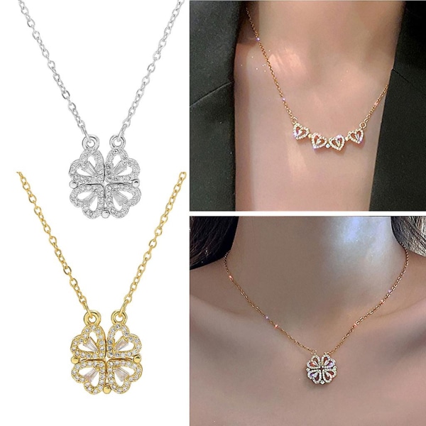 Four Leaf Clover NecklaceChain Openable Choker Jewelry silver