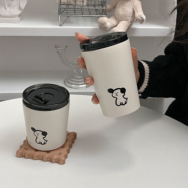 Isolerad kopp i frostat rostfritt stål med lock - 360 ml söt valpdesign Termosmugg för kaffe och vatten