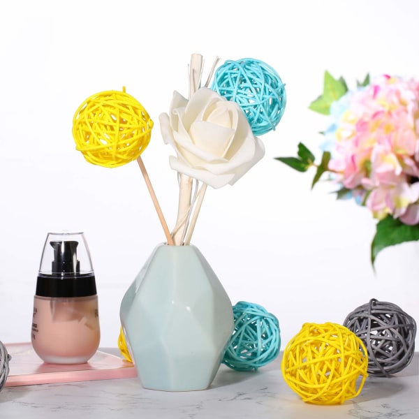 Rattan Ball, 15pcs 2 Inch Wicker Ball Decorative Ball Orbs Vase Fillers Light Blue+Gray+Yellow Light Blue+Gray+Yellow 15pcs