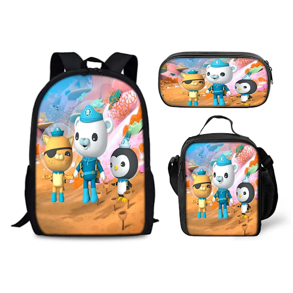 Tecknade Octonauts Skolväska Ryggsäck Lunchväska Pennfodral Set 3 st Set-12