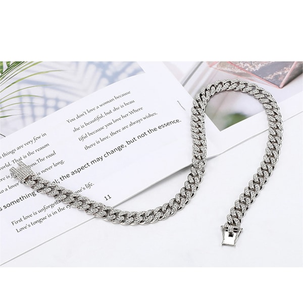 Sæt med 2 Sølv Cuban Chain Rhinestone Halskæde og Armbånd Gave til Elskere - Perfekt til Jubilæum eller Fødselsdag (50cm Halskæde, 20cm Armbånd) 50cm 20cm Silver