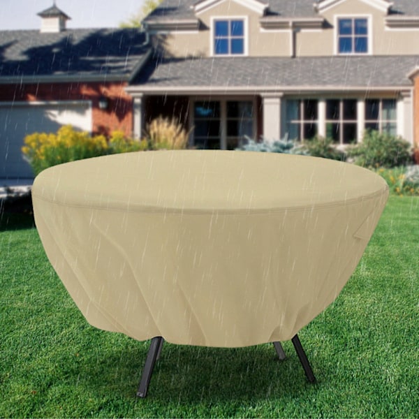 Pyöreä pöytä vedenpitävä pölysuoja ulkokäyttöön puutarhaan ja terassille (Beige)
