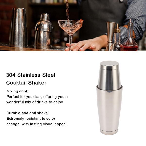 Todelt Cocktail Shaker i Rustfrit Stål med Spejlet Finish og Bundkop