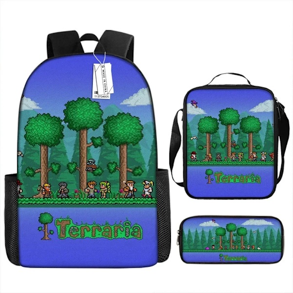 Terraria Rygsæk Skoletaske Madkasse Penalhus Sæt til Børn Studerende 3 stk Sæt-8