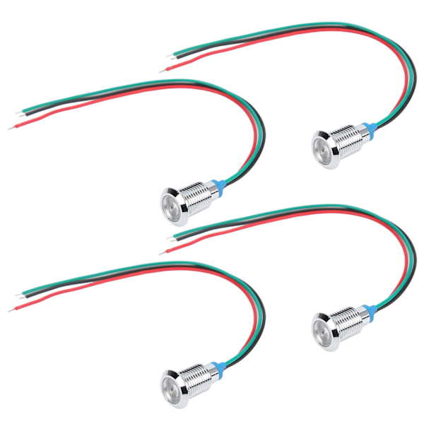 4 Set med Förkopplade Runda Vattentäta 10mm Metall-LED-lampor Dubbelfärgsindikator (Röd och Grön) Gemensam Katod 12-24V Red and Green
