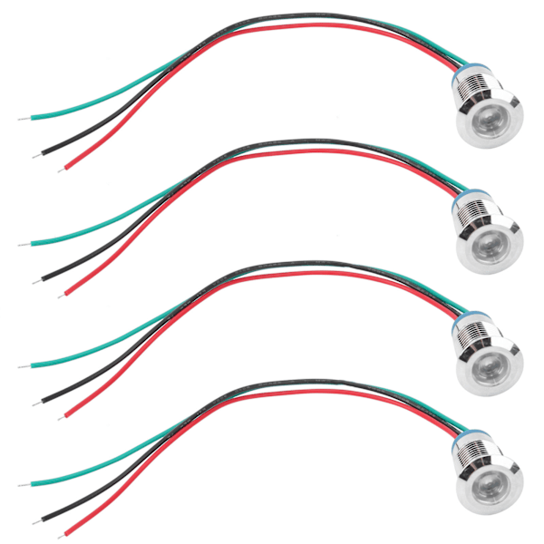4 Sæt Forudkablede Vandtætte Runde LED'er - Dobbelt Farve (Rød og Grøn) Fælles Anode Elektrode, 12V/24V, 12mm