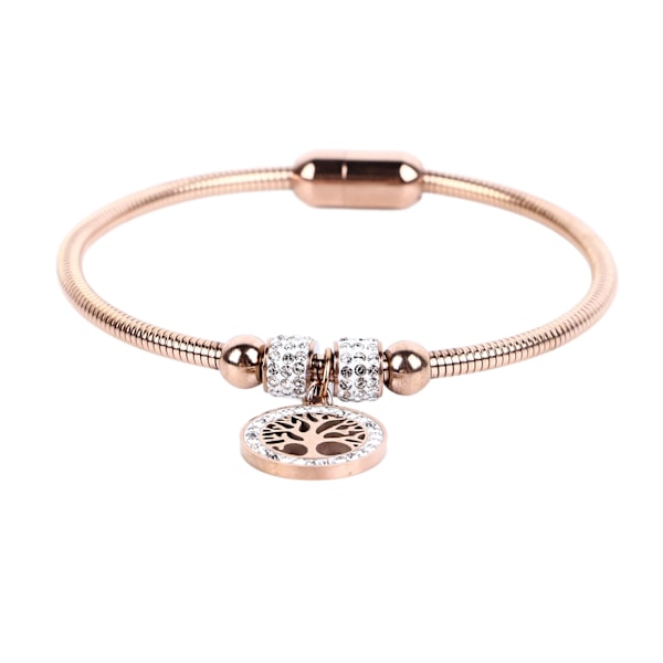 Snyggt Livsträd-Mönster Armband med Diamantdetaljer - Elegant Titanstål Smycke för Män och Kvinnor, Perfekt Presentval