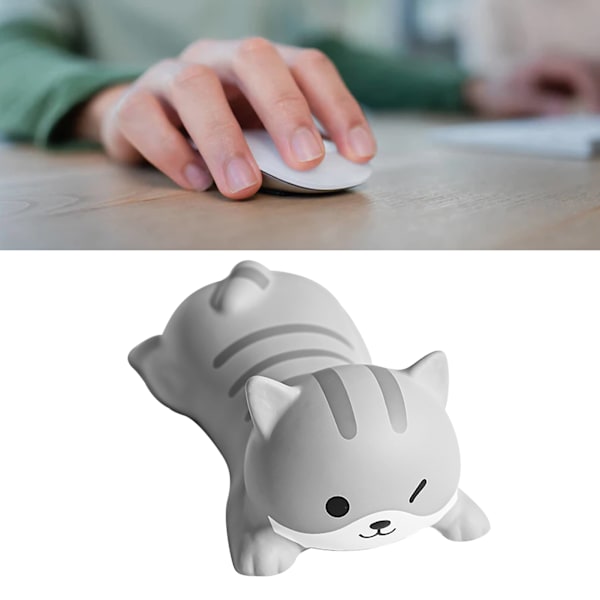 Søt Tegneserie Dyr Tastatur Håndleddstøtte - Myk og Komfortabel Håndleddsmatte for Hjem, Spill og Kontor - Grå Katt Design