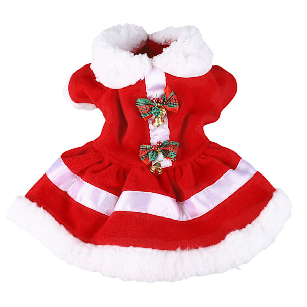 Julklänning för hundar med dockkrage, tjock, bekväm, varm, söt valpdräkt för fest, cosplay, med klocka S red