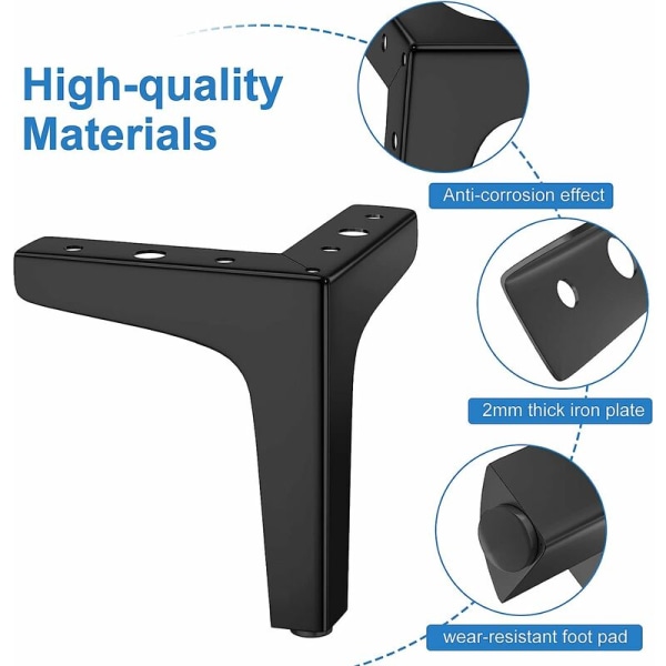 4 kpl kalustejalkojen sarja Kantavuus jopa 600kg 17cm Moderni kolmio metalliset pöydän jalat Hiusneulajalat kaapin sohvalle musta (cm) cm 15