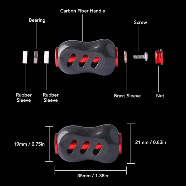 Kullfiber Fiskehjuls Håndtak Knapputskifting - Power Knob Grep i Svart og Rød Black Red