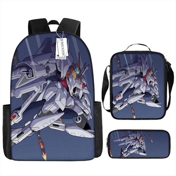 Pojkar Flickor G-GUNDAM Ryggsäck - Slitstark Reseryggsäck Lätt Skolväska+Lunchväska+Pennfodral Set