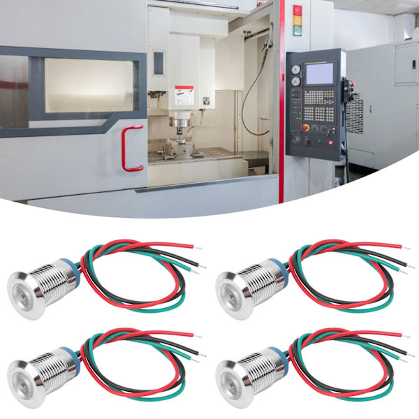 4 Sarjaa Esijohdotettuja Vedenkestäviä Pyöreitä LED-valoja - Kaksivärinen (Punainen ja Vihreä) Yhteinen Anodielektrodi, 12V/24V, 12mm