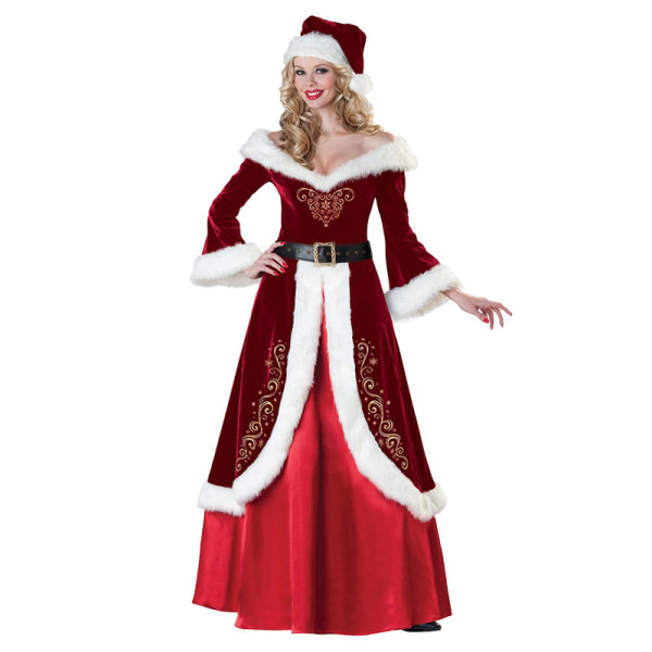 Plus Size Deluxe Velvet Voksen Kostume Santa Xmas Uniform Suit Women L