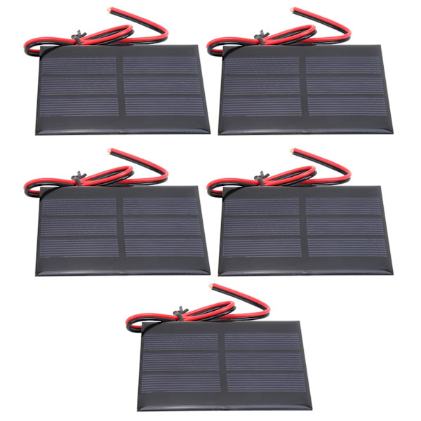 5-pack Mini Solpanel Battericellmodul med 30 cm Kabel - 60 x 80 x 3 MM, DC 0.65W, 1.5V