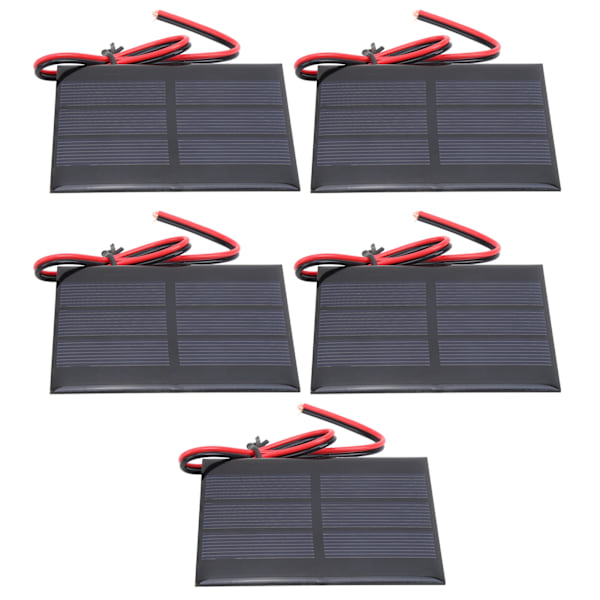 5-pakke Mini Solcellepanel Battericellemodul med 30 cm ledning - 60 x 80 x 3 MM, DC 0,65W, 1,5V