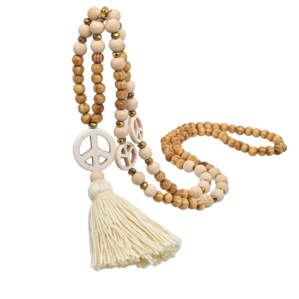 Peace hänge halsband för kvinnor Boho estetisk tofs trä