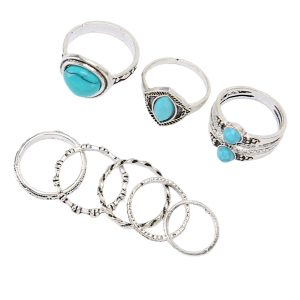 Bohemiskt Retro Knuckle Ring Set i Turkos - 8 Stapelbara Ringar för Kvinnor och Flickor - Snyggt Fingerledssmycke ZT250