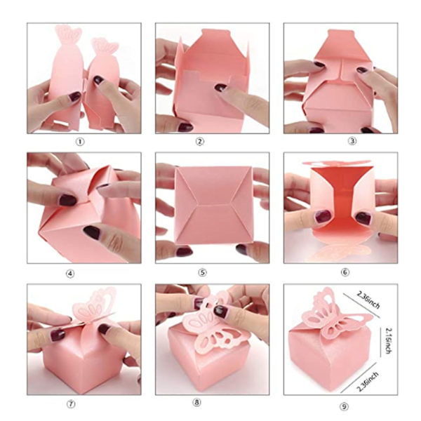 50 stk. Dekorative Butterfly Slik Favoritæsker i Ensfarvede Farver til Fester, Bryllupper, Babyshower og Brudebrus Pink 50pcs