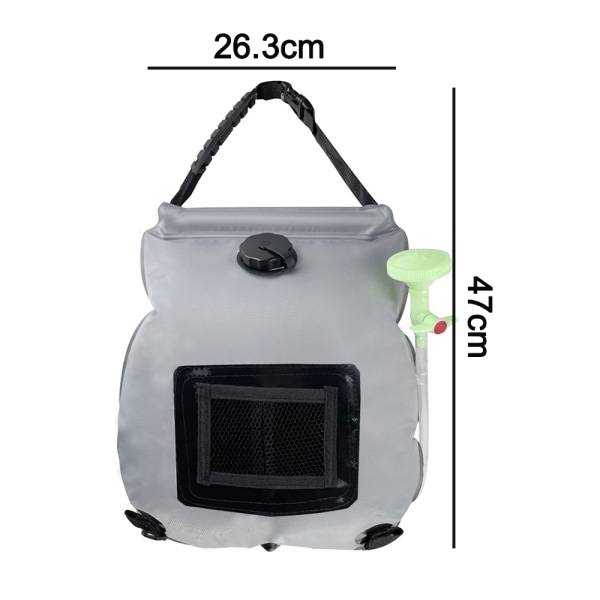 Solar Shower Bag 20L Camping Suihkulaukku Lämpötila Kuuma Grey