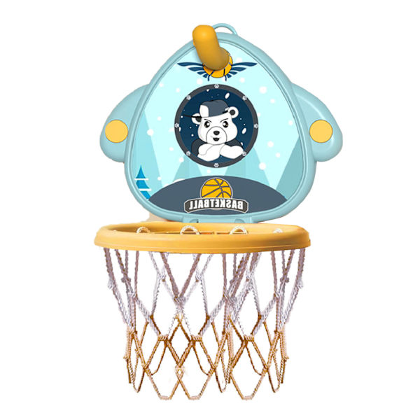 Justerbar Höjd Barnkorg Basketboll Set - Inomhus Väggmonterad Basketmål Kit med Bollpump - Cyan Färg Cyan