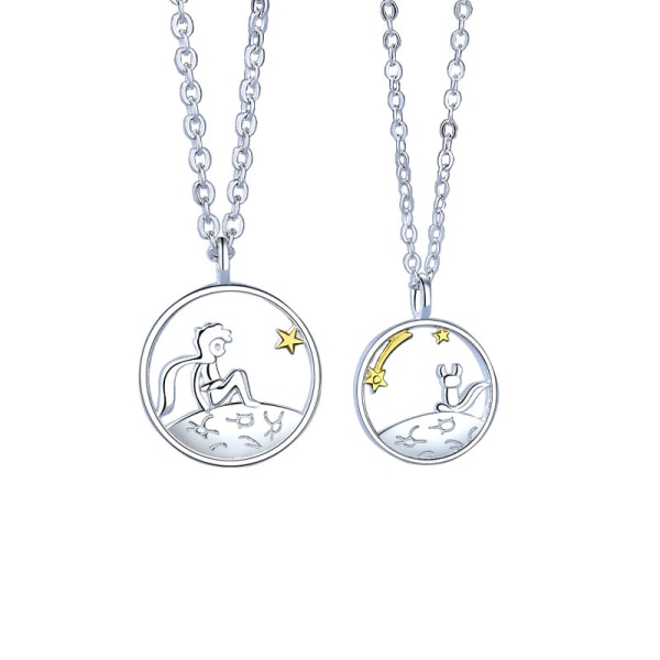 Silver Necklace The Little Prince and Fox Pendant Couple Gift