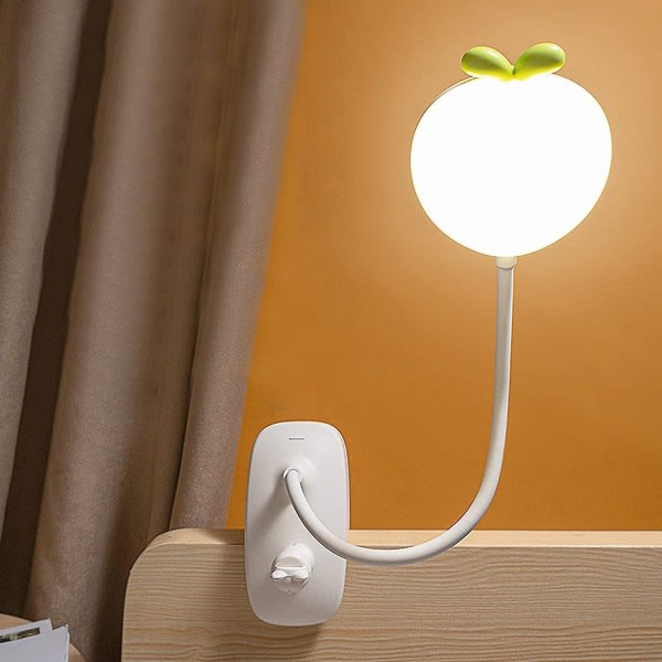 Fleksibel 360 lampe clip-on lampe 3 lys og 5 dimmer, USB oppladningsbar trådløs LED bordlampe for lesing i sengen, vit
