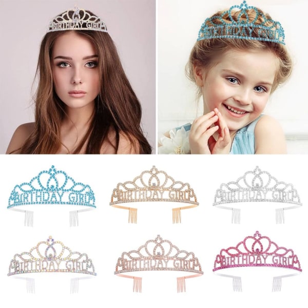 Syntymäpäiväkruunu Tiara Crystal tekojalokivikruunu PINK