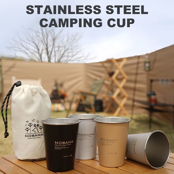 4-delt Camping Kop Sæt - 350ml Rustfrit Stål, Letvægts & Holdbar, Tilgængelig i 4 Farver til Udendørs Rejser og Picnic 4 PCS