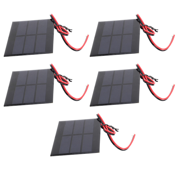 5-pack Mini Solpanel Battericellmodul med 30 cm Kabel - 60 x 80 x 3 MM, DC 0.65W, 1.5V