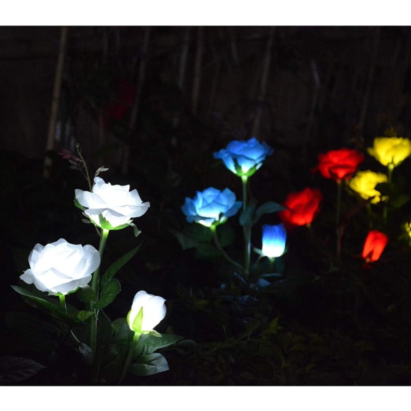 LED Rose Solar Blomsterlys Udendørs Dekorative Have Stake Lys til Havegård Grav Vase Blomster Dekoration Hvid White