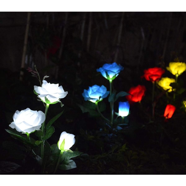 LED Rose Solar Flower Lights Outdoor Decorative Garden Stake Lights for Garden Yard Grave Vase Flowers Decor White White
