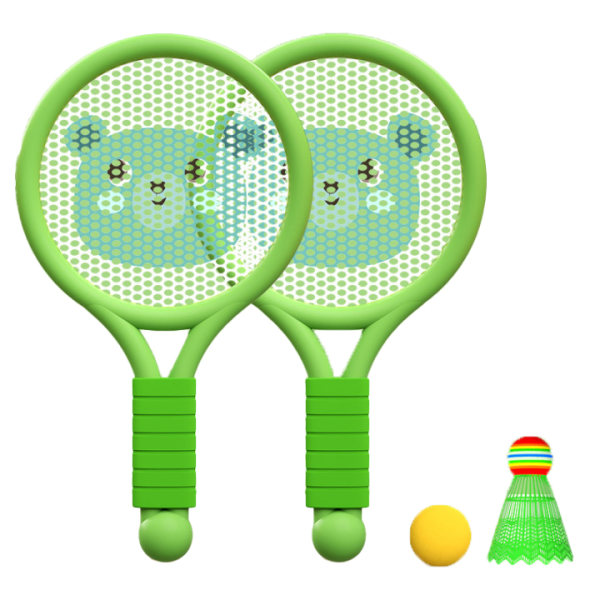 Badmintonketcher til børn Letvægts badmintonketcher legetøjssæt til 3-7 år Drenge Piger Indendørs udendørs Grøn bjørn Green