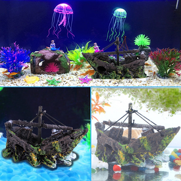 Kunstig Harpiks Båds Ornament til Akvarium Fisketank Landskab Dekoration